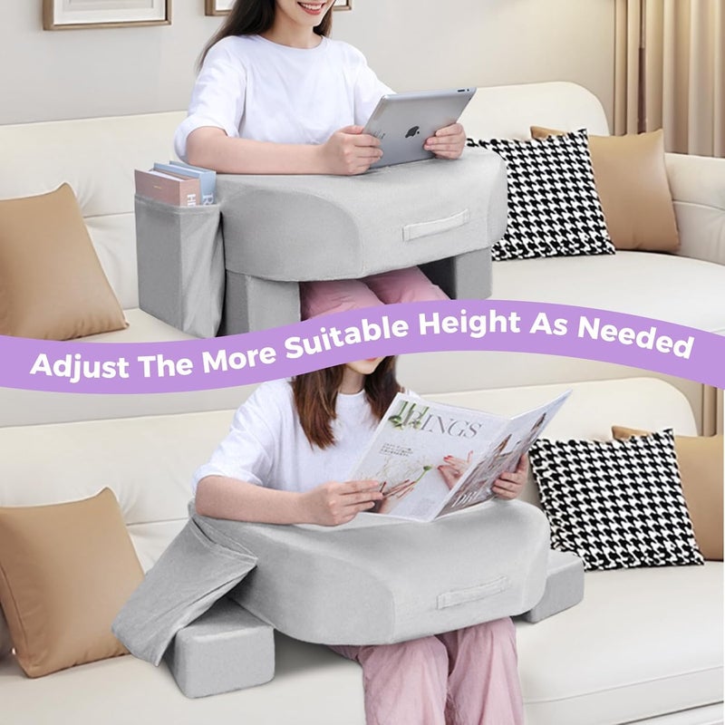 SONIQE Soft Reading Pillow - Arm Rest Lap Desk Pillow for Adult - Premium Foam Bed Rest Pillow for Reading Working Playing Game or Sitting in Bed Floor Sofa(Grey) - Image 3