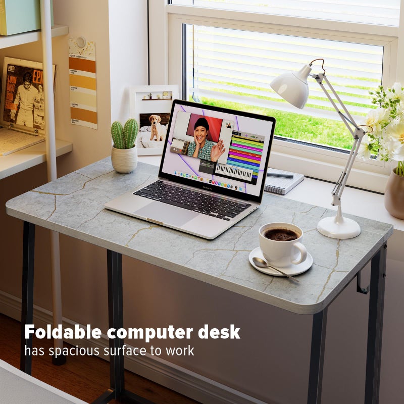 WOHOMO Small Foldable Computer Desk Writing Study Desk Easy Assembly Space-Saving Foldable Laptop Table Writing Workstation for Home Office,Grey - Image 3