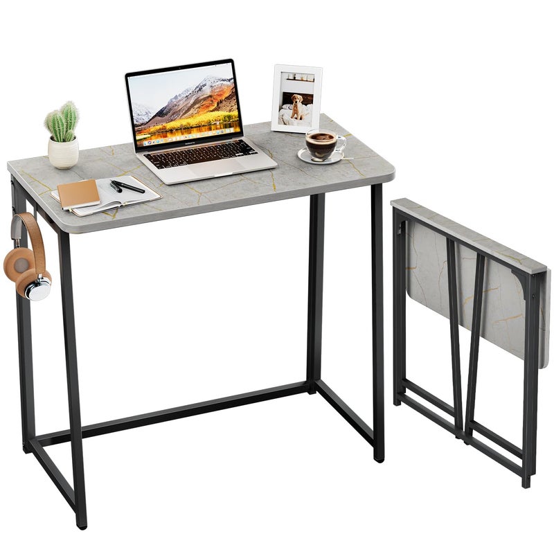 WOHOMO Small Foldable Computer Desk Writing Study Desk Easy Assembly Space-Saving Foldable Laptop Table Writing Workstation for Home Office,Grey - Image 1