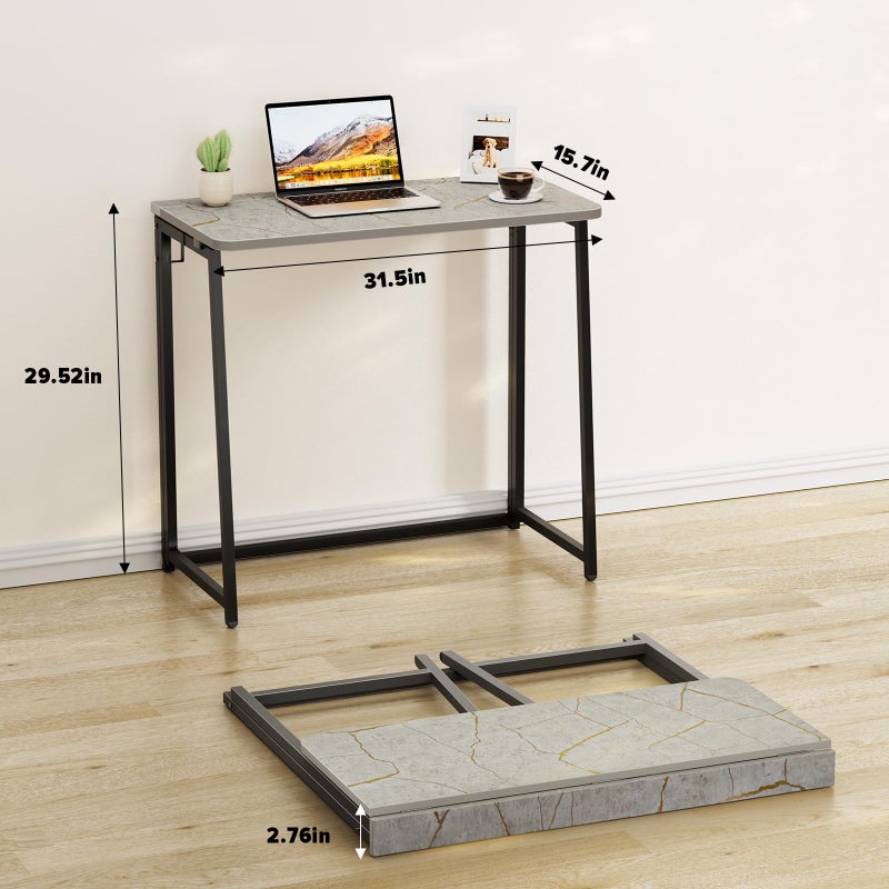 WOHOMO Small Foldable Computer Desk Writing Study Desk Easy Assembly Space-Saving Foldable Laptop Table Writing Workstation for Home Office,Grey - Image 2