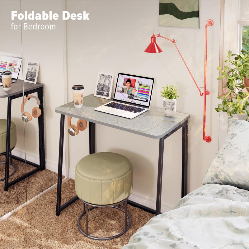 WOHOMO Small Foldable Computer Desk Writing Study Desk Easy Assembly Space-Saving Foldable Laptop Table Writing Workstation for Home Office,Grey - Image 5