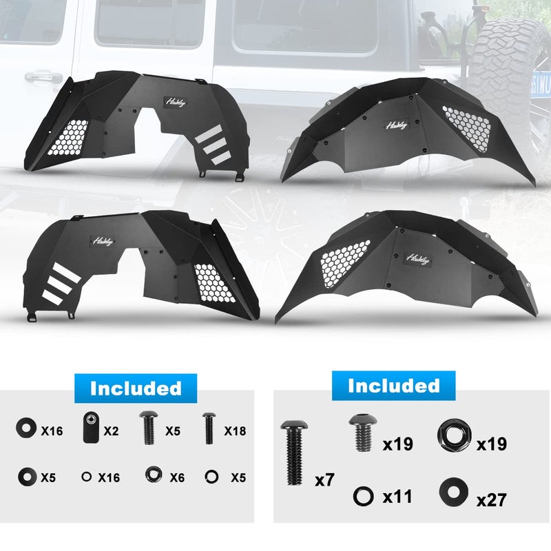 Generic I1MOTOR Inner Fender Liners for 2018 2019 2020 2021 2022 2023 Jeep Wrangler JL JLU Unlimited 2WD & 4WD, 4PCS Front Rear Offroad Alloy Steel Fender Flares Splash Mud Guards Wheel Well Cover Liners  - Image 2