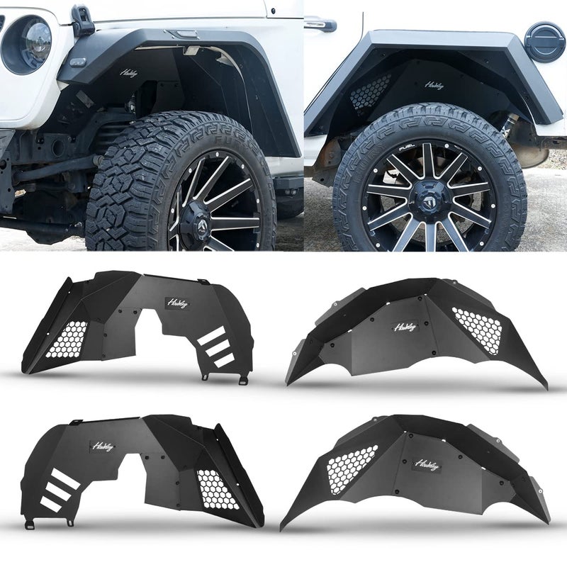 Generic I1MOTOR Inner Fender Liners for 2018 2019 2020 2021 2022 2023 Jeep Wrangler JL JLU Unlimited 2WD & 4WD, 4PCS Front Rear Offroad Alloy Steel Fender Flares Splash Mud Guards Wheel Well Cover Liners  - Image 1