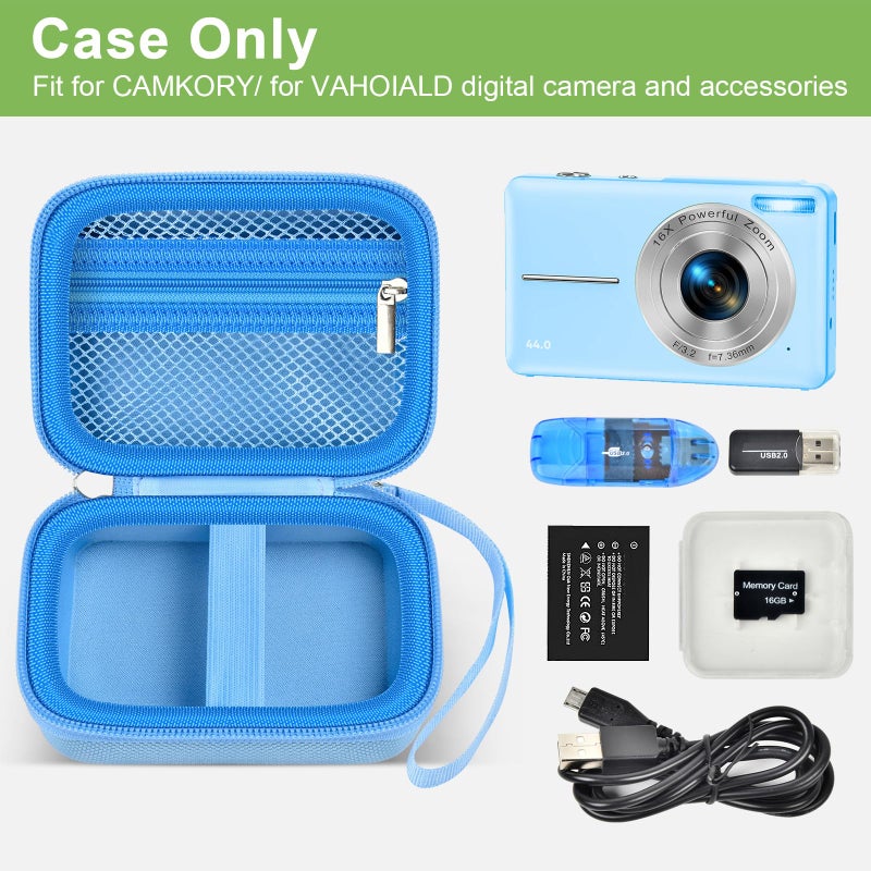 ALKOO Digital Camera Case Compatible with VAHOIALD FHD 1080P/ for CAMKORY Digital Point and Shoot/for KODAK PIXPRO FZ45-BK 16MP Vlogging/for IWEUKJLO/for Nsoela, Holder for SD Card More- Blue (Box Only) - Image 2