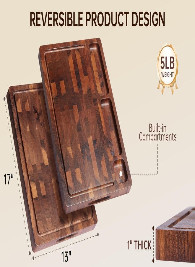FYCTIO Walnut Cutting Boards for Kitchen, End Grain Wooden Cutting Board Double Sided, Thick Chopping Board with Handle, Large Charcuterie Butcher Block Meal Prep & Serving with Gift Box, 17"×13"×1" - Image 2