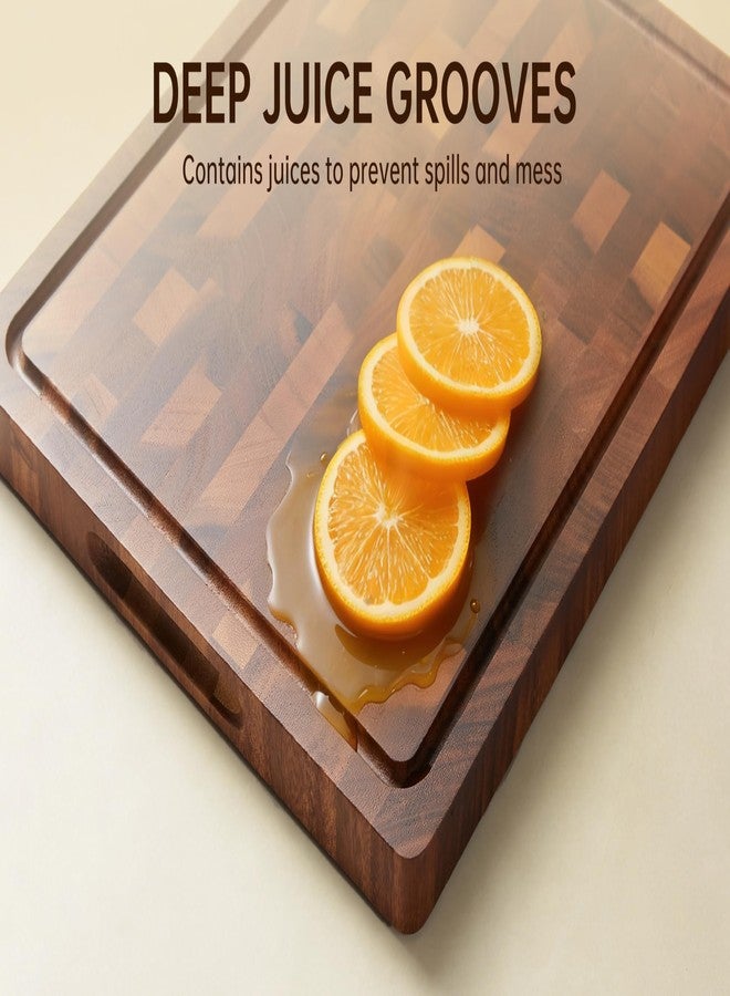 FYCTIO Walnut Cutting Boards for Kitchen, End Grain Wooden Cutting Board Double Sided, Thick Chopping Board with Handle, Large Charcuterie Butcher Block Meal Prep & Serving with Gift Box, 17"×13"×1" - Image 3