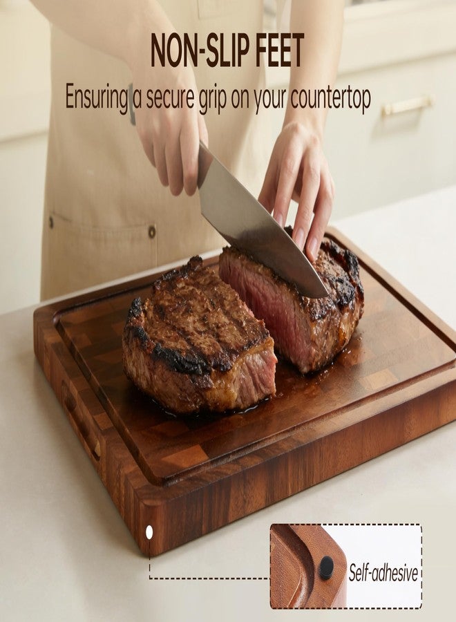 FYCTIO Walnut Cutting Boards for Kitchen, End Grain Wooden Cutting Board Double Sided, Thick Chopping Board with Handle, Large Charcuterie Butcher Block Meal Prep & Serving with Gift Box, 17"×13"×1" - Image 4