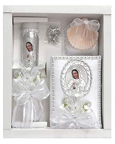 Pink Princess SWEA Pea & Lilli White Virgin Mary Baptism Candle Set Kit for Christenings with Shell and Favors - Spanish - Image 1