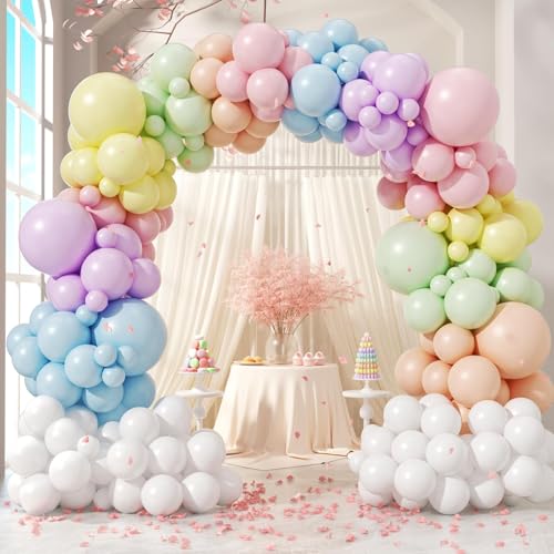 Leraqertra 164pcs Pastel Balloon Arch Pastel Balloon Garland with Pastel Pink Purple Yellow Blue Green Orange Balloons for Easter Rainbow Baby Shower Birthday Party Decorations - Image 1