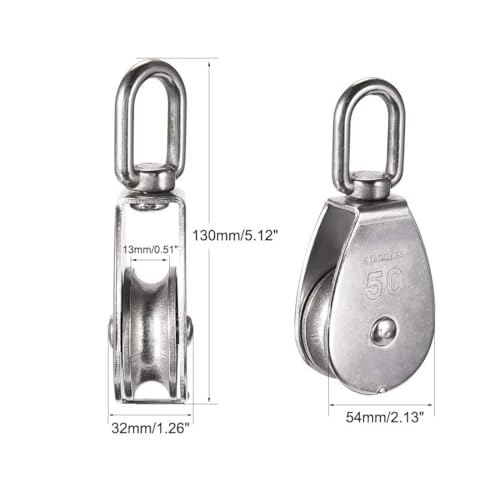 Rocaris 4 Pack M50 Single Pulley Snatch Block Lifting Crane Heavy Duty Swivel Hook 304 Stainless Steel, 3/8" Rope x 2" Sheave, 880lbs Load - Image 2