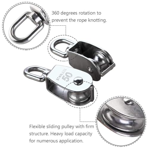 Rocaris 4 Pack M50 Single Pulley Snatch Block Lifting Crane Heavy Duty Swivel Hook 304 Stainless Steel, 3/8" Rope x 2" Sheave, 880lbs Load - Image 4