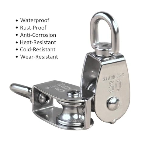 Rocaris 4 Pack M50 Single Pulley Snatch Block Lifting Crane Heavy Duty Swivel Hook 304 Stainless Steel, 3/8" Rope x 2" Sheave, 880lbs Load - Image 3