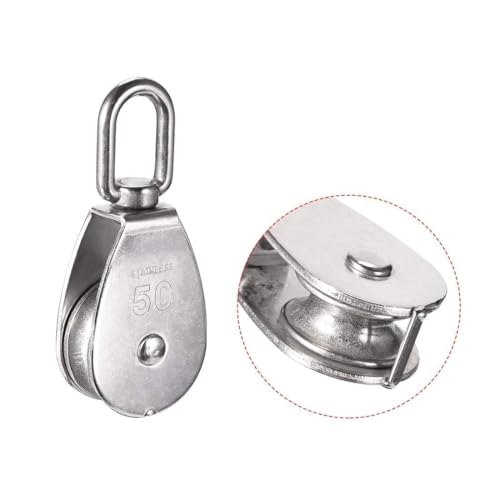 Rocaris 4 Pack M50 Single Pulley Snatch Block Lifting Crane Heavy Duty Swivel Hook 304 Stainless Steel, 3/8" Rope x 2" Sheave, 880lbs Load - Image 5