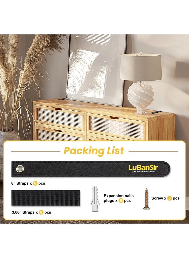 LuBanSir Furniture Anchors, 6 Pack Furniture Wall Anchor Straps for Dresser, Shelves, Bookcase Anti-Tip Safety - Image 4