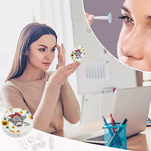 PutDiDi Cow Sunflower Heifer Contact Lens Case Holder with Mirror, Tweezers, Lens Cleaner Solution Bottle, Portable Travel Kit - Image 4