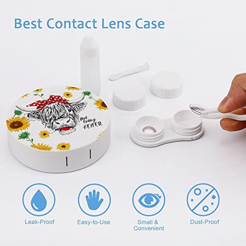 PutDiDi Cow Sunflower Heifer Contact Lens Case Holder with Mirror, Tweezers, Lens Cleaner Solution Bottle, Portable Travel Kit - Image 3