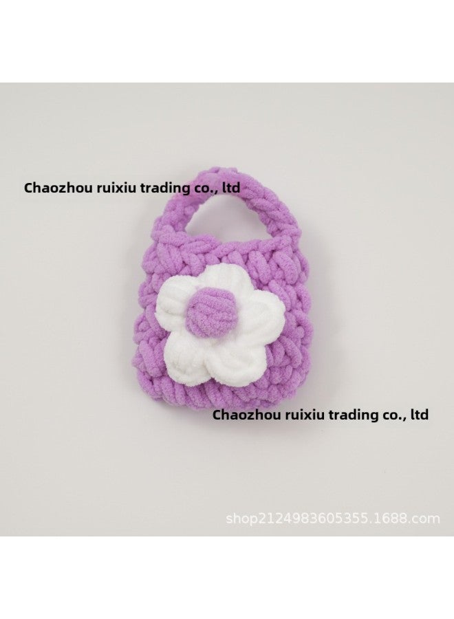 Pink Cute Cyber Red Bear Lion Wake Flower Plush Hand-woven Drop-resistant Headphone Bag Bluetooth Headphone Protective Cover Finished Product-Color:Purple And White Flowers  - Image 1