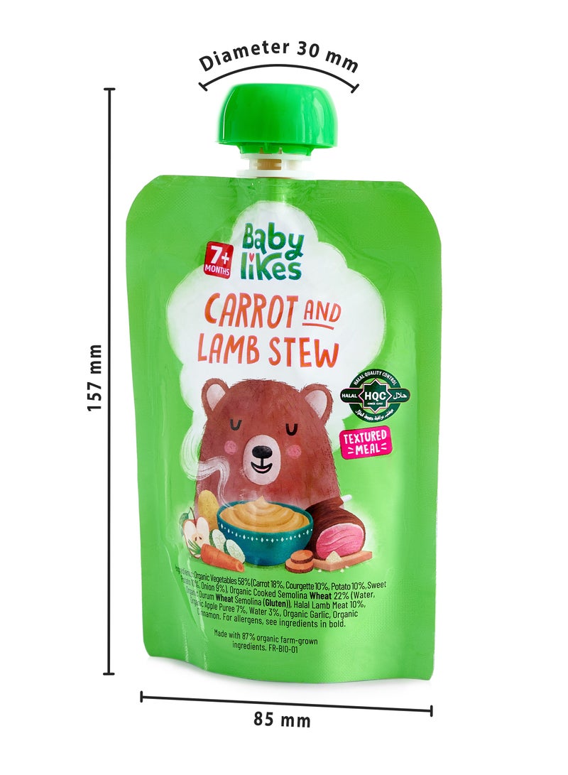 Babylikes Halal Baby Food Pouch - Carrot & Lamb Stew 130g Stage 2 Organic Baby Puree for 7+ months - Image 2