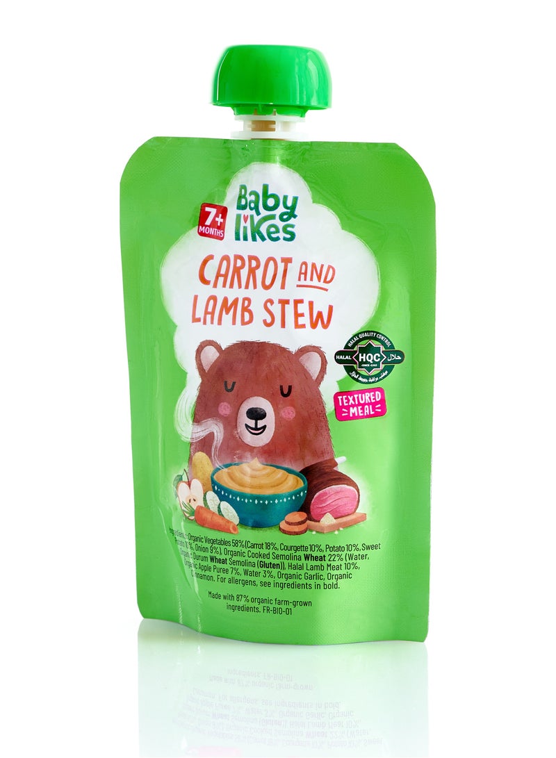 Babylikes Halal Baby Food Pouch - Carrot & Lamb Stew 130g Stage 2 Organic Baby Puree for 7+ months - Image 1