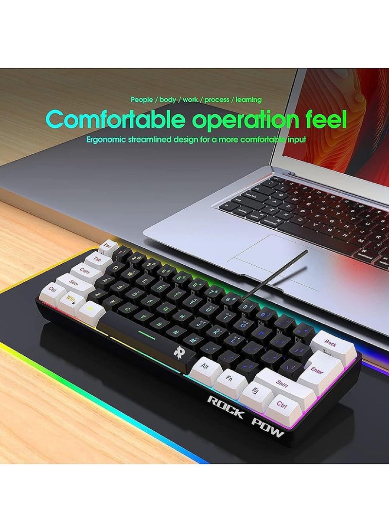 روك بو مجموعة لوحة مفاتيح وماوس ألعاب سلكية 60%، فأرة ألعاب RGB مريحة وخفيفة الوزن بدقة 8000 نقطة في البوصة، مستشعر بصري، 61 مفتاحًا بإضاءة خلفية RGB، لوحة مفاتيح صغيرة للغاية ومقاومة للماء للاعبي الكمبيوتر الشخصي - Image 5
