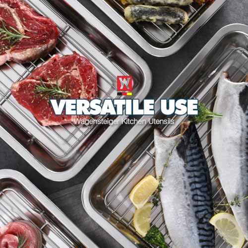 WAGENSTEIGER Stainless Steel Food Prep Container Set with Rack & Transparent Lid, Casserole, Bake Pan, Hotel Pan, For Deep Frying Prep/Marination/Oven Roasting/Buffet Party(No.2) - Image 3