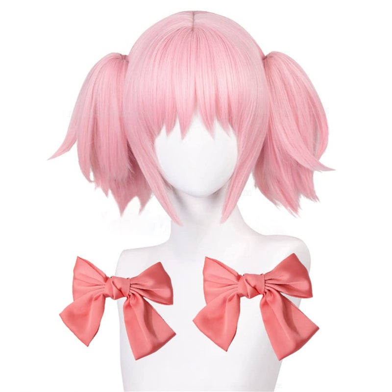 Xingwang Queen Anime Cosplay Wig with Two Bow Short Pink Ponytails Party Wigs for Women Girls Pink