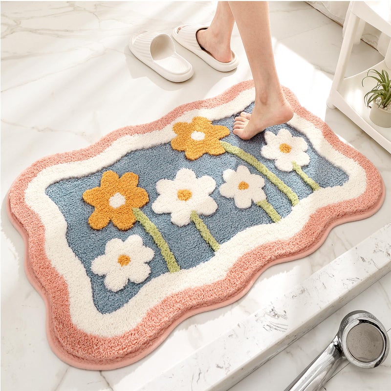 PTAEXCEL Cute Bath Mat, 32" x 20" Extra Soft Pink Bathroom Rugs, High Absorbent Flower Area Rug, Non Slip Machine Washable Bathroom Mat, Great for Indoor Bathtub Bedroom Floor - Image 2