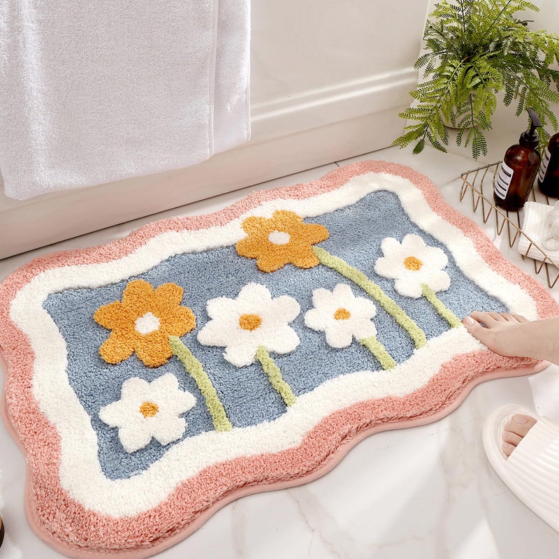 PTAEXCEL Cute Bath Mat, 32" x 20" Extra Soft Pink Bathroom Rugs, High Absorbent Flower Area Rug, Non Slip Machine Washable Bathroom Mat, Great for Indoor Bathtub Bedroom Floor - Image 1