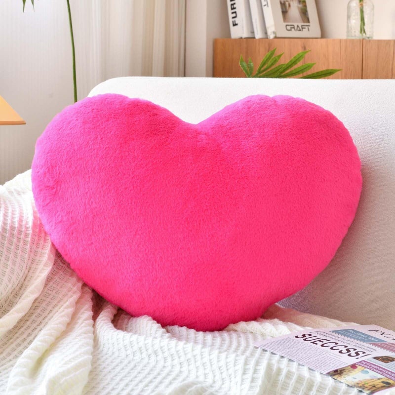XVTRU Hot Pink Heart Pillows, Cute Heart Decorative Pillow, Heart Shaped Throw Pillows for Bed, Faux Rabbit Fur Plush Hoom Decor Pillow Cushion for Chair Sofa Living Room (Mini 12.9" x 9.8") - Image 1