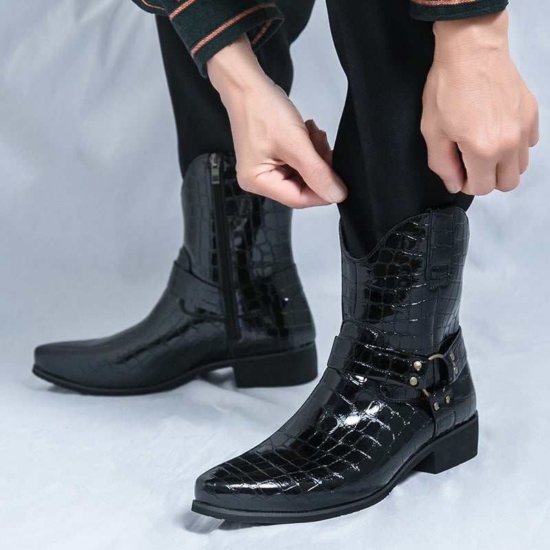 Men's Vintage Martin Boots Side Zipper Embossed Leather - Image 4