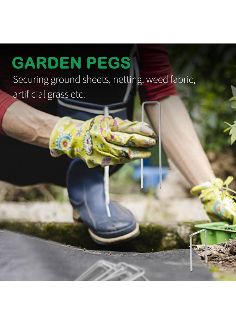 RATSAW - Garden Pegs 100 Pieces 150mm 30mm Galvanised Steel Landscape Staples Strong U Shaped Ground Stakes for Securing Weed Control Membrane Fabric Artifical Grass Matting Netting Hoses - Image 1