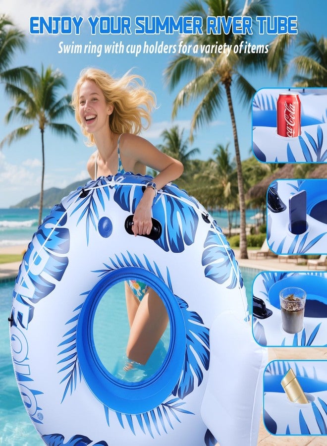 Pafolo Inflatable River Tube Float, XL 53" Pool Float Adult, River Tubes for Floating Heavy Duty with Mesh Bottom, Water Tubes for Floating Lake, Comfortable Backrest & Cup Holders,450 lbs Weight Capacity - Image 4