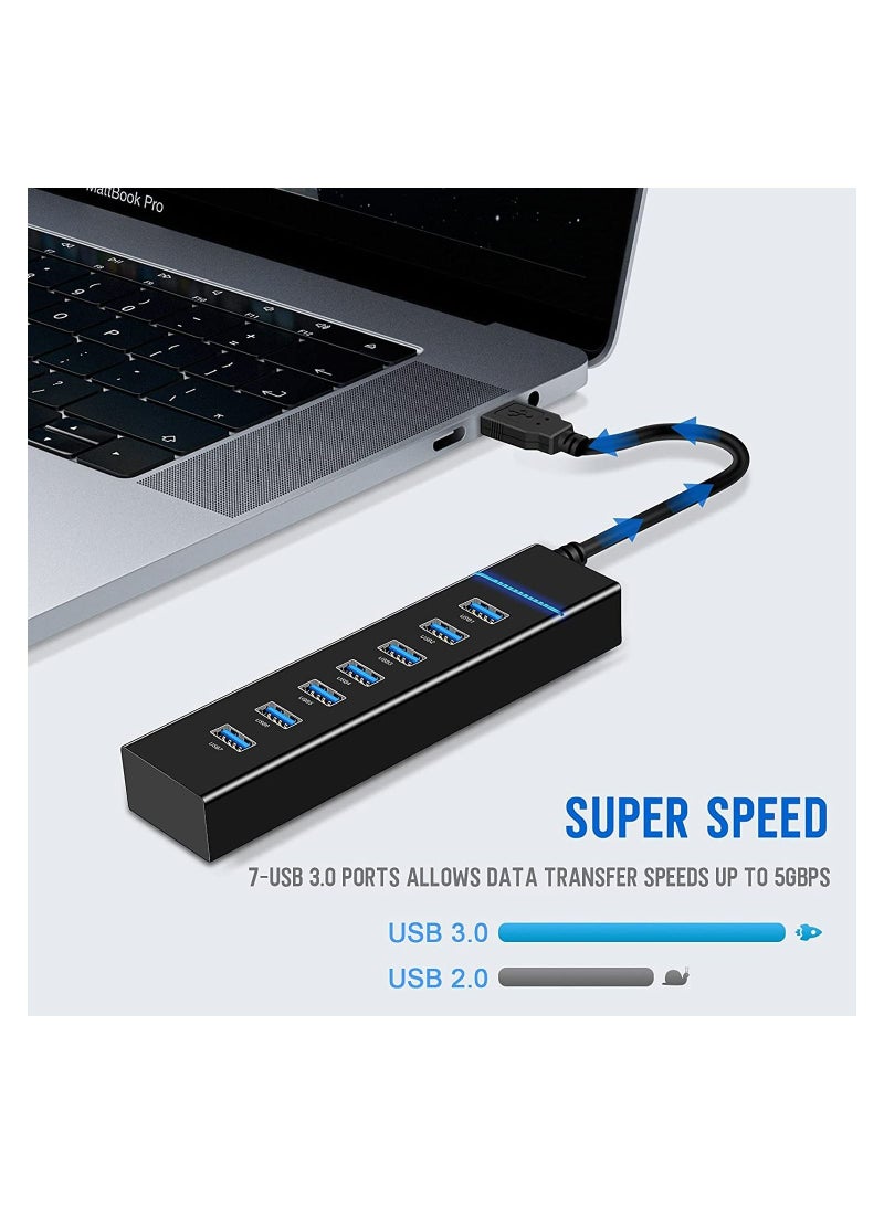 USB Hub, 7 Port USB 3.0 Hub LED Portable High-Speed Compatible for iMac Pro, MacBook Air, Mac Mini/Pro, Surface Pro, PC and Laptop, Notebook Computer High-speed Expansion Multi-interface Hub - Image 2