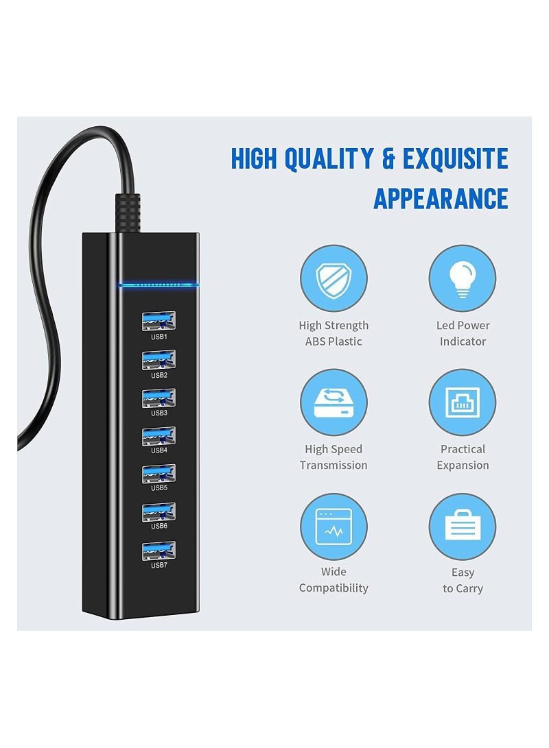 USB Hub, 7 Port USB 3.0 Hub LED Portable High-Speed Compatible for iMac Pro, MacBook Air, Mac Mini/Pro, Surface Pro, PC and Laptop, Notebook Computer High-speed Expansion Multi-interface Hub - Image 3