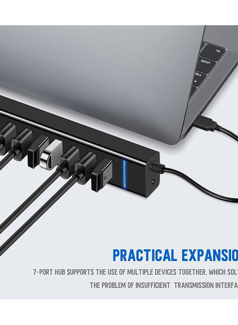 USB Hub, 7 Port USB 3.0 Hub LED Portable High-Speed Compatible for iMac Pro, MacBook Air, Mac Mini/Pro, Surface Pro, PC and Laptop, Notebook Computer High-speed Expansion Multi-interface Hub - Image 5