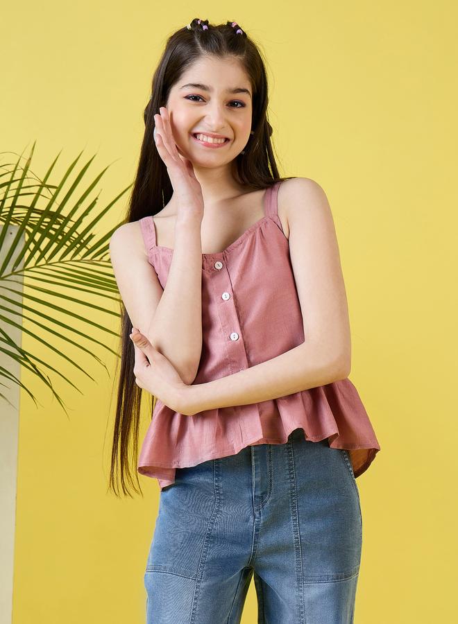 Stylo Bug Girls Pink Buttoned Sleeveless Top - Image 1