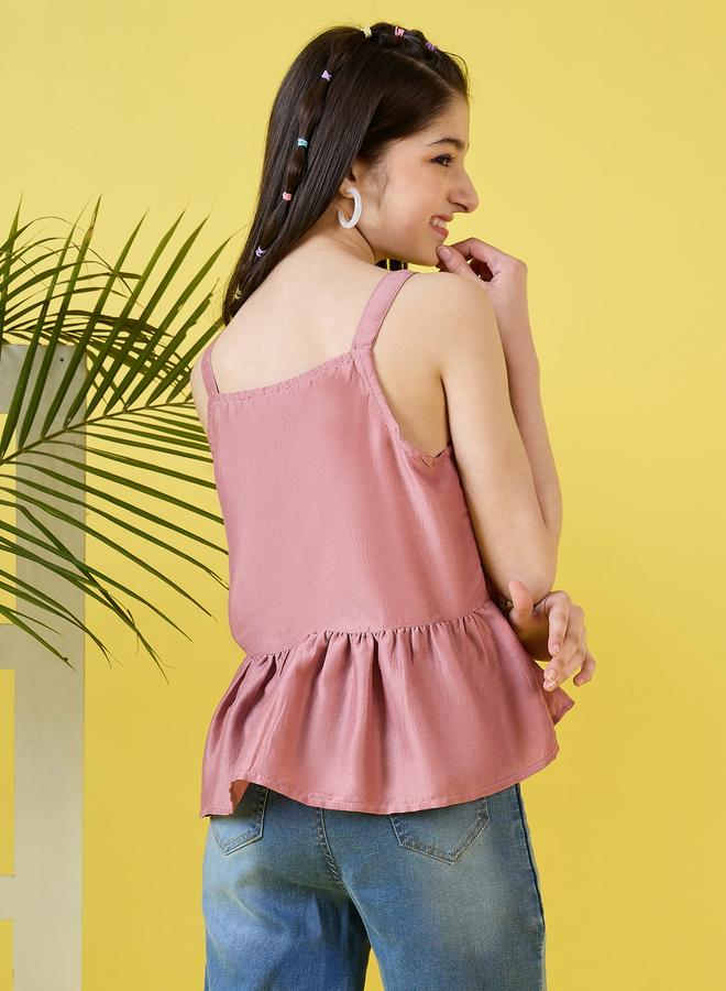 Stylo Bug Girls Pink Buttoned Sleeveless Top - Image 3