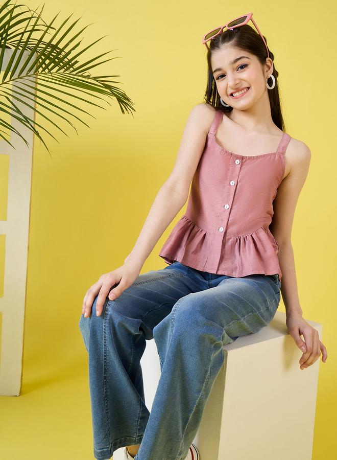 Stylo Bug Girls Pink Buttoned Sleeveless Top - Image 5