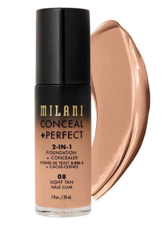 Milani Conceal + Perfect 2-in-1 Foundation + Concealer – 08 Light Tan Full-Coverage, Long-Wear, 30ml