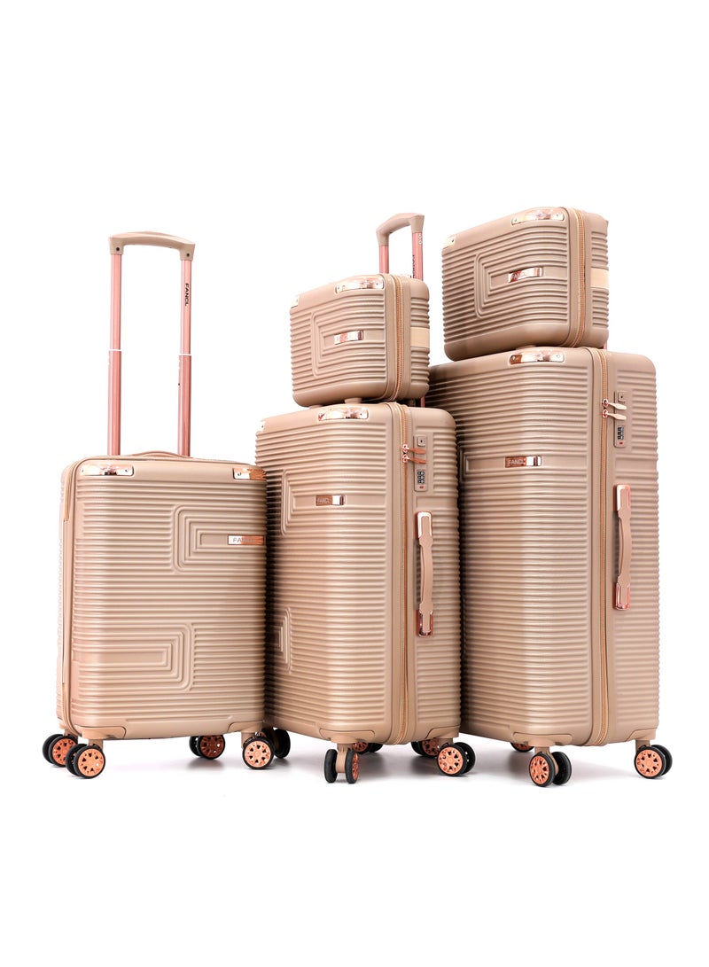 Fancl حقيبة سفر صلبة بعجلات مزدوجة مجموعة 5 قطع، شامبانيا (BC-12"&14"، S-20"، M-24"، L-28") - Image 1