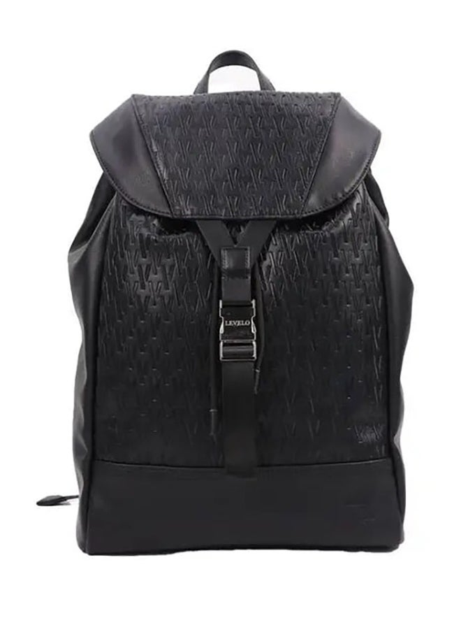 LEVELO - Envol 16" Universal Fashion Backpack with Multiple Compartments /  Ample Space / Flip Top Design / Drawstring Closure / Scratch Resistance /  Lightweight Elegant Bag / Secure Push Buckles - Black - Image 1