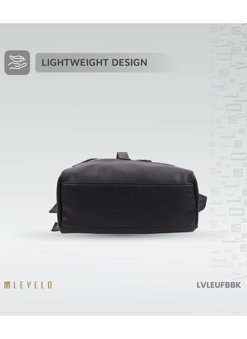 LEVELO - Envol 16" Universal Fashion Backpack with Multiple Compartments /  Ample Space / Flip Top Design / Drawstring Closure / Scratch Resistance /  Lightweight Elegant Bag / Secure Push Buckles - Black - Image 1