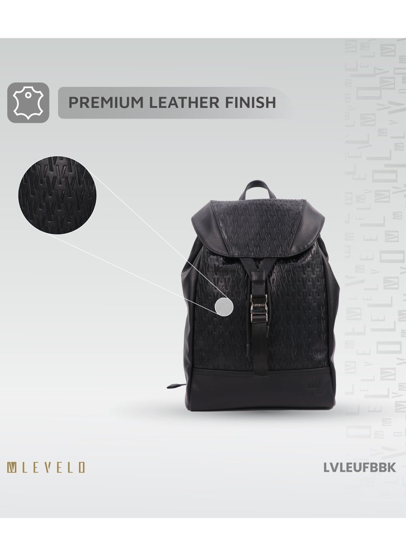 LEVELO - Envol 16" Universal Fashion Backpack with Multiple Compartments /  Ample Space / Flip Top Design / Drawstring Closure / Scratch Resistance /  Lightweight Elegant Bag / Secure Push Buckles - Black - Image 1