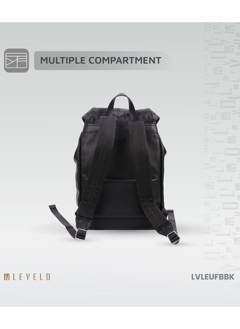 LEVELO - Envol 16" Universal Fashion Backpack with Multiple Compartments /  Ample Space / Flip Top Design / Drawstring Closure / Scratch Resistance /  Lightweight Elegant Bag / Secure Push Buckles - Black - Image 1
