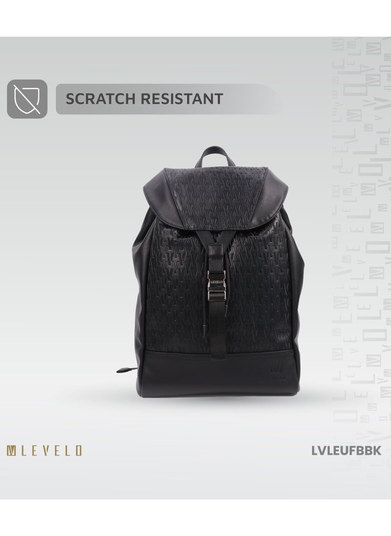 LEVELO - Envol 16" Universal Fashion Backpack with Multiple Compartments /  Ample Space / Flip Top Design / Drawstring Closure / Scratch Resistance /  Lightweight Elegant Bag / Secure Push Buckles - Black - Image 1