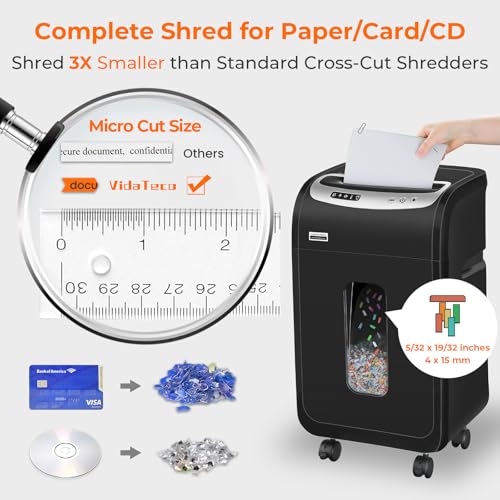 VidaTeco 18-Sheet Paper Shredder for Home Office Heavy Duty with 60 Mins Running Micro Cut, US Patented Cutter, Shred CD/Card with 7.9 Gal Extra Large Bin, AUTO Jam Proof(ETL) - Image 3