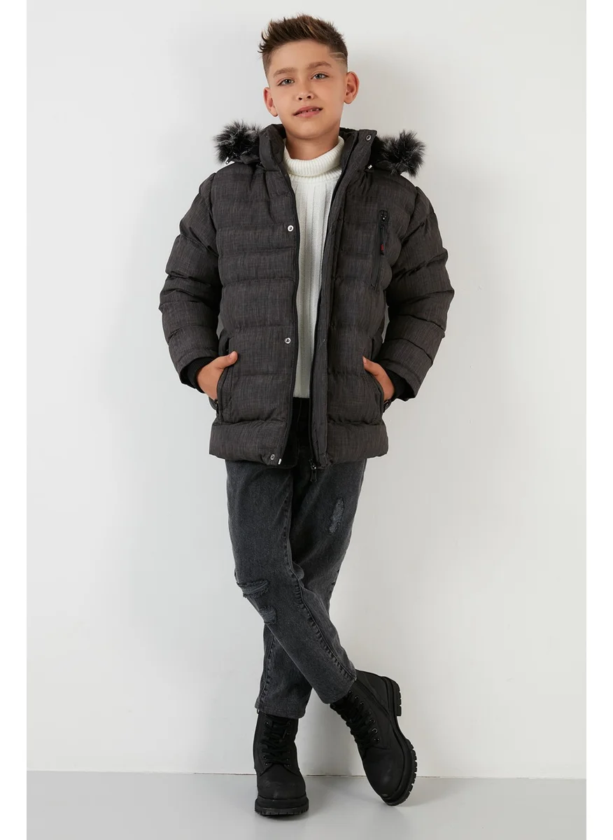 Lela Plush Lined Removable Hooded Winter Coat with Pockets Boys' Coat 5760024