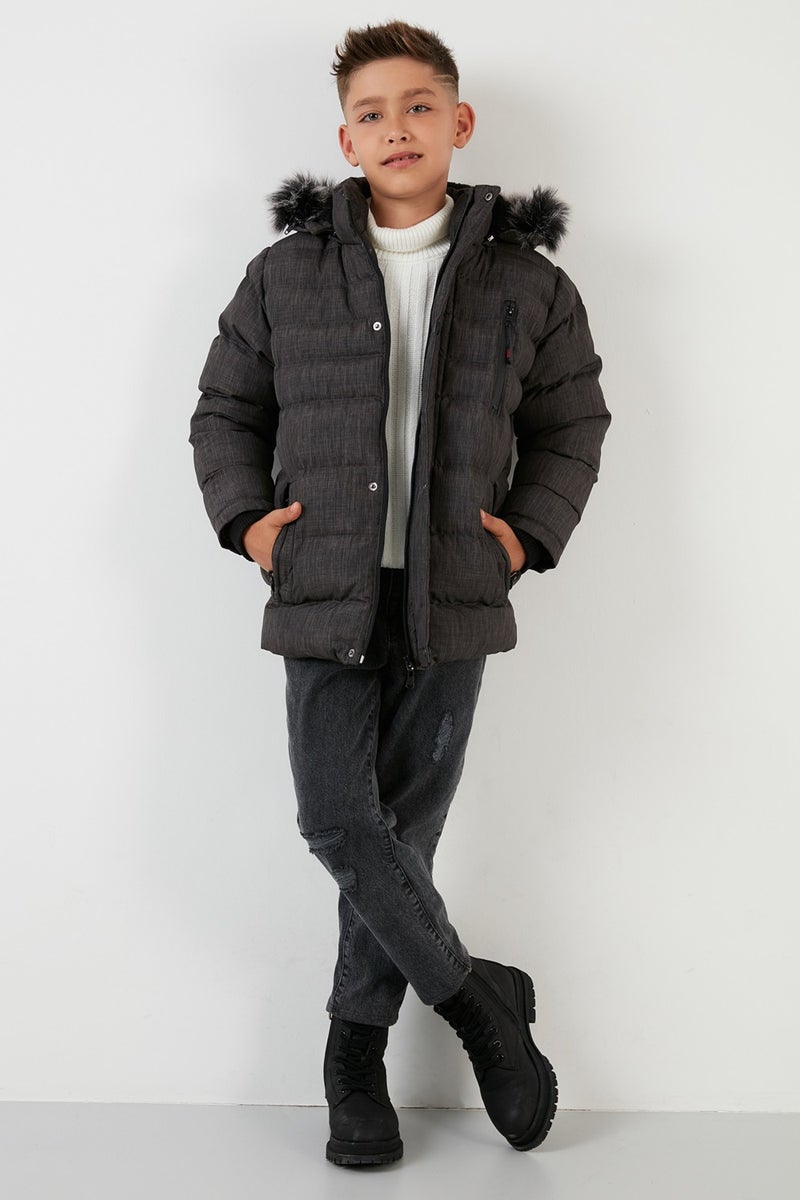 Lela Plush Lined Removable Hooded Winter Coat with Pockets Boys' Coat 5760024  - Image 3