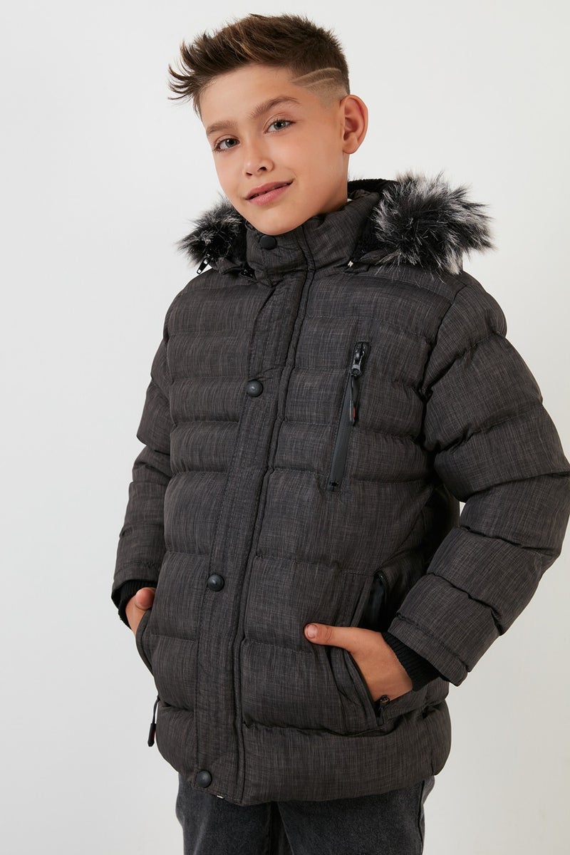 Lela Plush Lined Removable Hooded Winter Coat with Pockets Boys' Coat 5760024  - Image 4