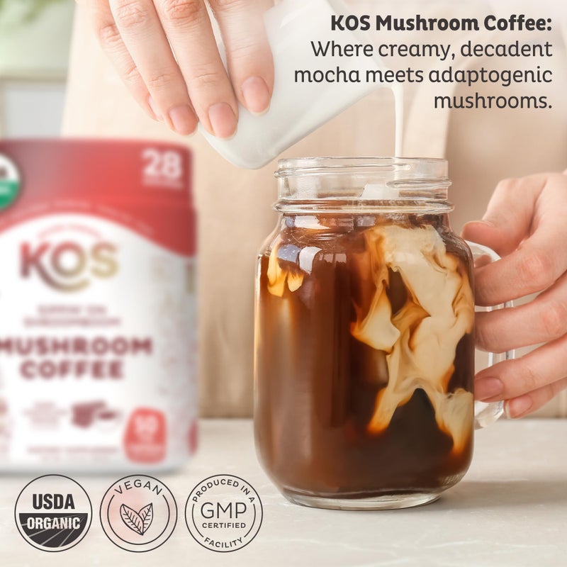 KOS Mushroom Coffee - USDA Certified Organic - Dark Chocolate Mocha Flavor - Mushroom Coffee Latte Powder with Reishi, Cordyceps, Lion's Mane, Chaga & Turkey Tail Mushrooms - Image 2